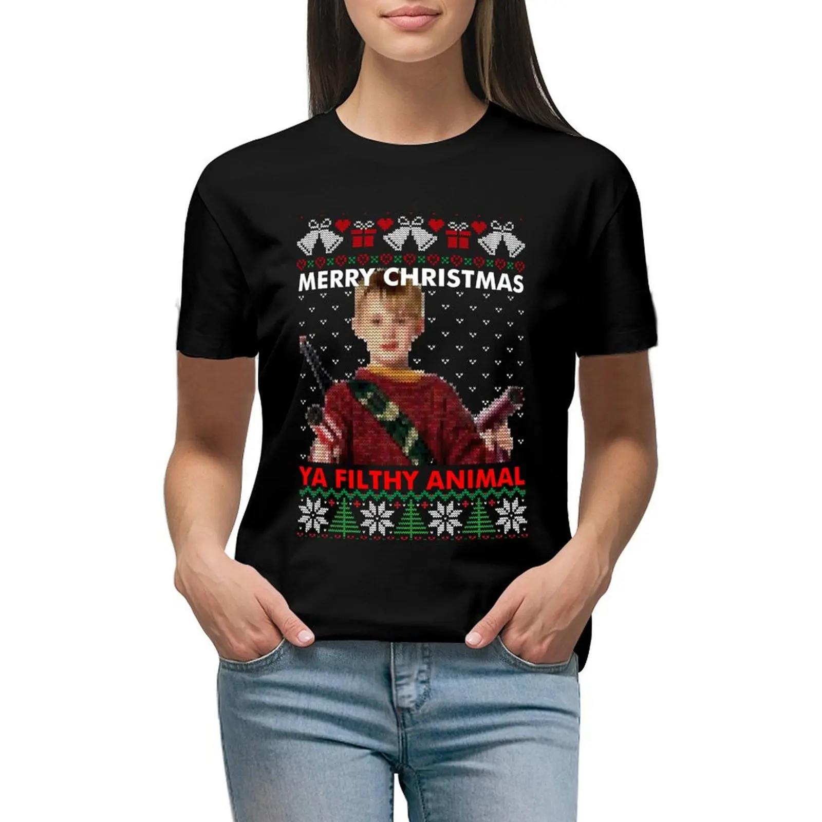 

kevin merry christmas ya filthy animal knitted T-Shirt cute clothes anime clothes summer clothes lady T-shirt Women