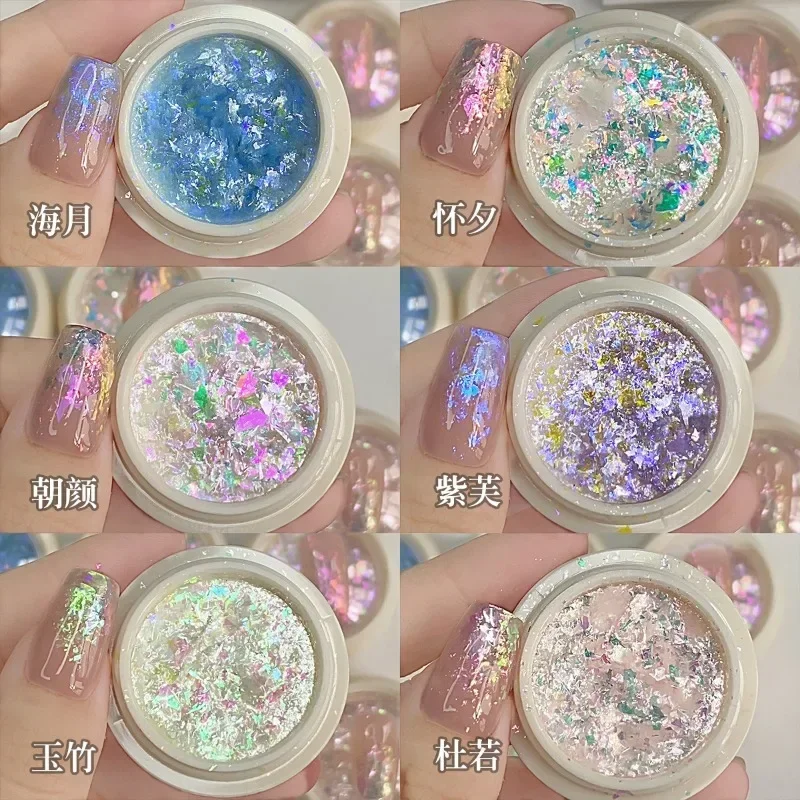 Unregelmäßige Folie Opal Nagel Glitzer Pailletten Funkelnder Farbverlauf Symphonie Polarisierte Flocken Silber Gold Gemischte Nail Art Dekoration