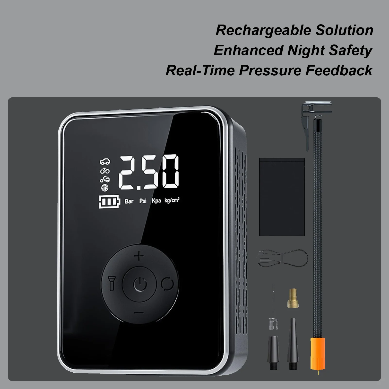 Portable Tire Inflator For Car Cordless Bike Inflator With Light Rechargeable Electric Air Pump With Auto Shut-Off For