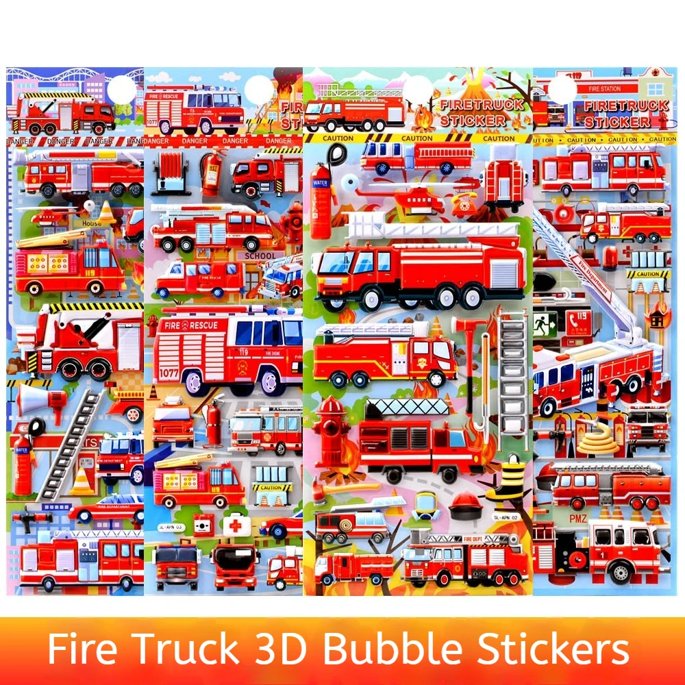

3D наклейки, новейший мультяшный пожарный, автомобильный пожарный, пузырчатая паста, картина для мужчин и женщин, 3D наклейки с наградой