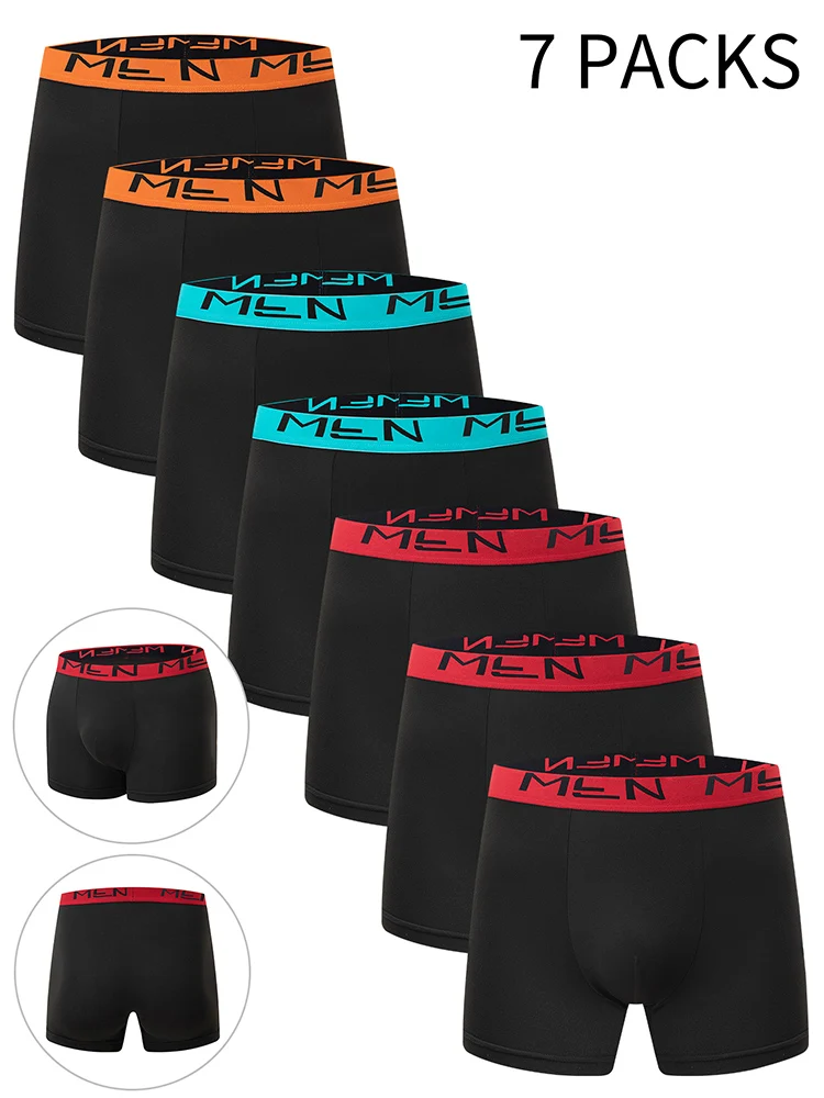 AliExpress NONE 7-piece Set Of Men's Four Season Solid Color Fashionable Mid Length Underwear Comfortable Plus Size Youth Cycling Sports Shorts