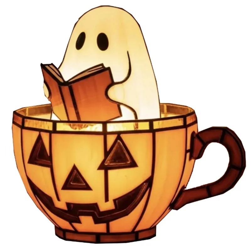 

A84E-смола дисплей светодиодный светильник для книжной лампы очаровательный призрак на Хэллоуин 2025 тыква ночник для чтения для любителей книг