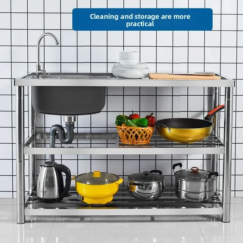 Stainless Steel Kitchen Sink Countertop Integrated Platform Wash Basin Workstation Rental Apartment Stainless Steel Sink