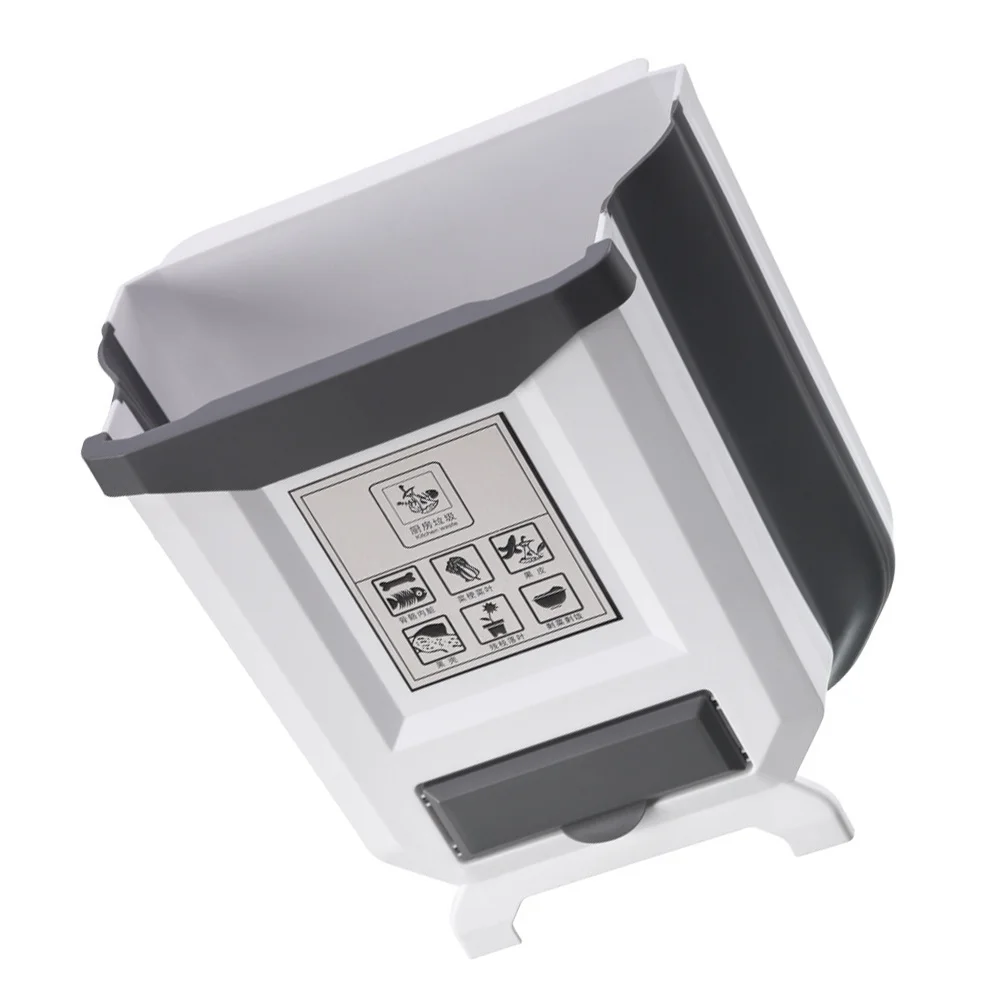 

1pc Trash Foldable Door Garbage Bin Space Saving Kitchen Waste Folding Garbage Can Container Plastic Rubbish Can