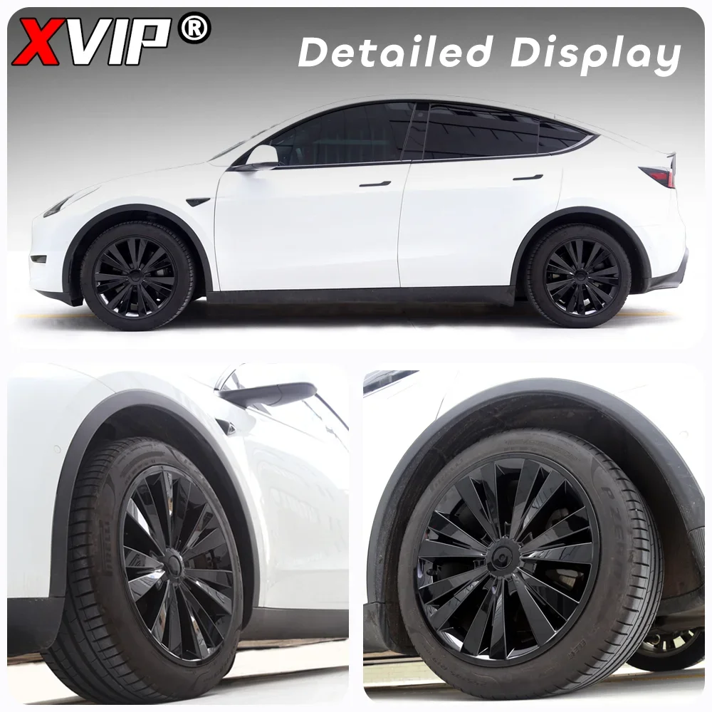 XVIP 19 Inch Thunder Style HubCaps Glossy Black Full Rim Performance Replacement Wheel Cover Protector For Tesla Model Y 2021-23