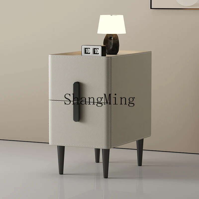 FG 안장 가죽 침대 옆 테이블 현대적인 미니멀리스트 스타일 침실 단단한 나무 미니멀리스트 홈 작은 침대 옆 테이블