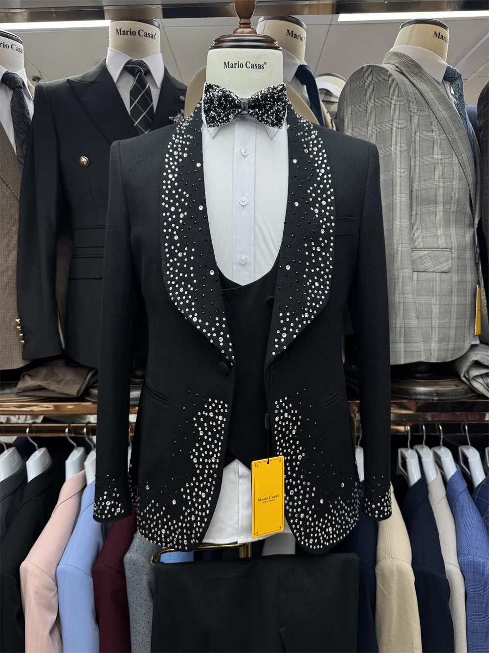 Luxurious Fashionable Men's Suit Heavy Beaded Party Celebrity Groom Wear Decent Jacket Vest Pants Set Four Seasons On Sale