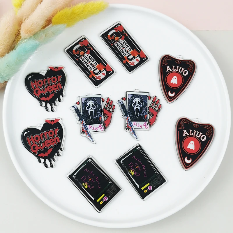 ApeUr 10 Pcs Horror Haloween Acrylic Charms Blood Ouija Magnetic Tape Pendant For Jewelry Making Necklace Earring Diy Dangle