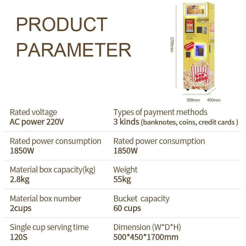 New Automatic 2 Flavor Cinema Intelligent Popcorn Vending Machine for Commercial Use
