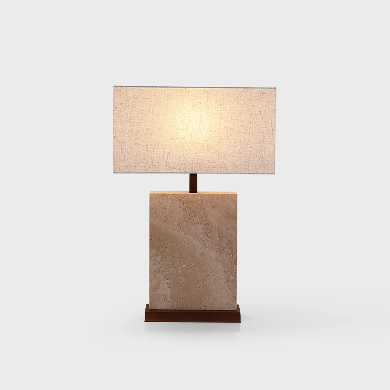 Lámpara de escritorio de piedra de cueva amarilla Wasabi para sala de estar, decoración del hogar con pantalla de tela Vintage, lámpara de escritorio de mármol Natural nórdico