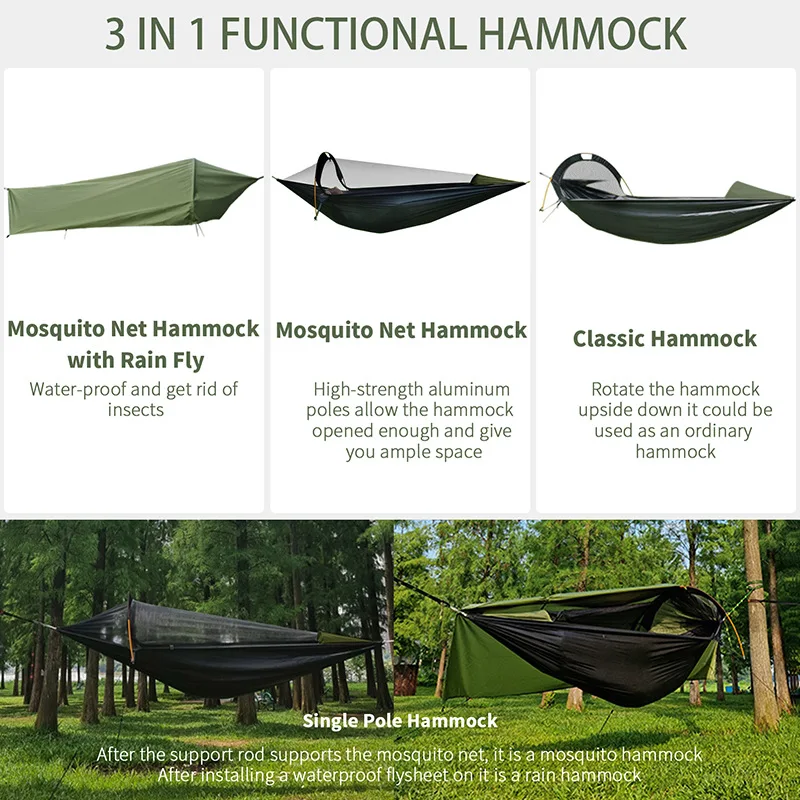 Traveler Outdoor Waterproof and Mosquito proof Camping Hammock Hiking Integrated Off Ground Sunshade with Mosquito Net Hammock