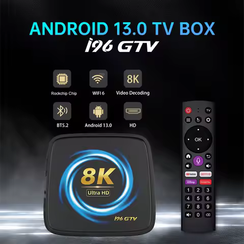 Velec Set Top Box Android 13 Quad-Core 64bit Cortex-A53 BT5.2 USB2.0 I96 GTV HDMI 4K Dual Wifi TV Box with BT Voice Control