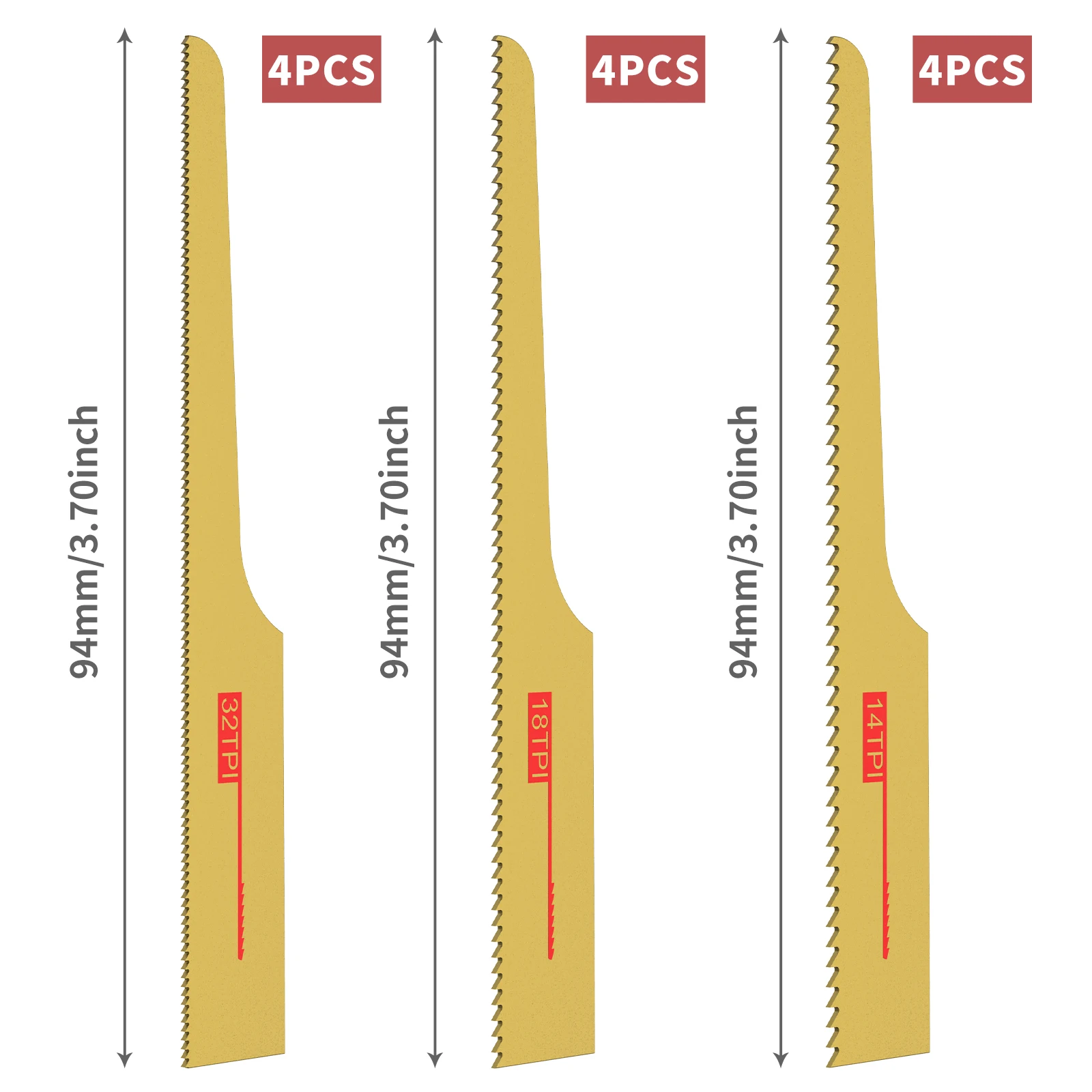 12Pcs Reciprocating Saw Blade Kit Bimetal Air Body Saw Blade 93.4 mm Lightweight Air Saw Blade Tool Wood Cutting Saw Blade