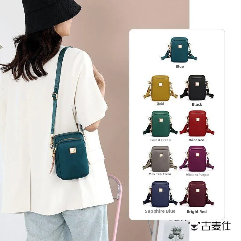 Oxford Cloth Mobile Phone Bag Small Canvas Crossbody Bag for Walking Mom Style Coin Purse Unisex Single Shoulder Bag