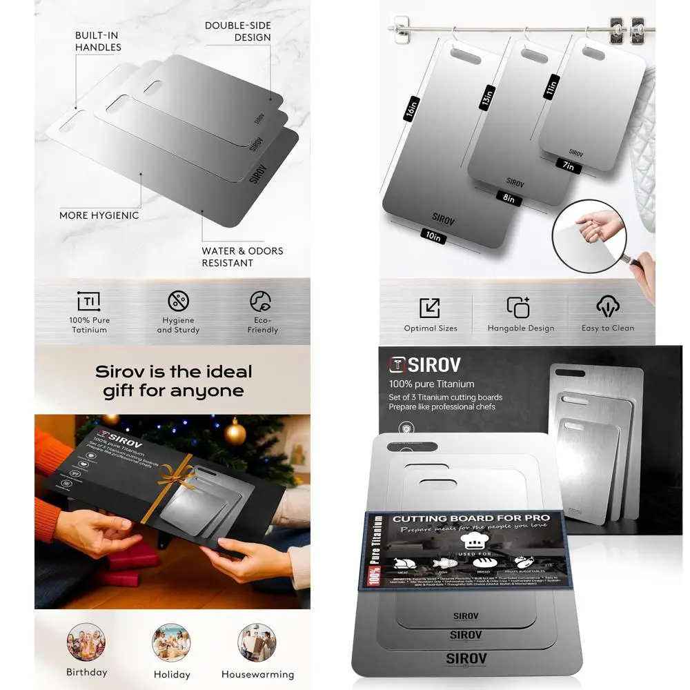 

Set of 3 Premium Titanium Cutting Boards - Pure, Non-Toxic Kitchen Choppers for Meat, Fruit, and Veg, Dishwasher Safe