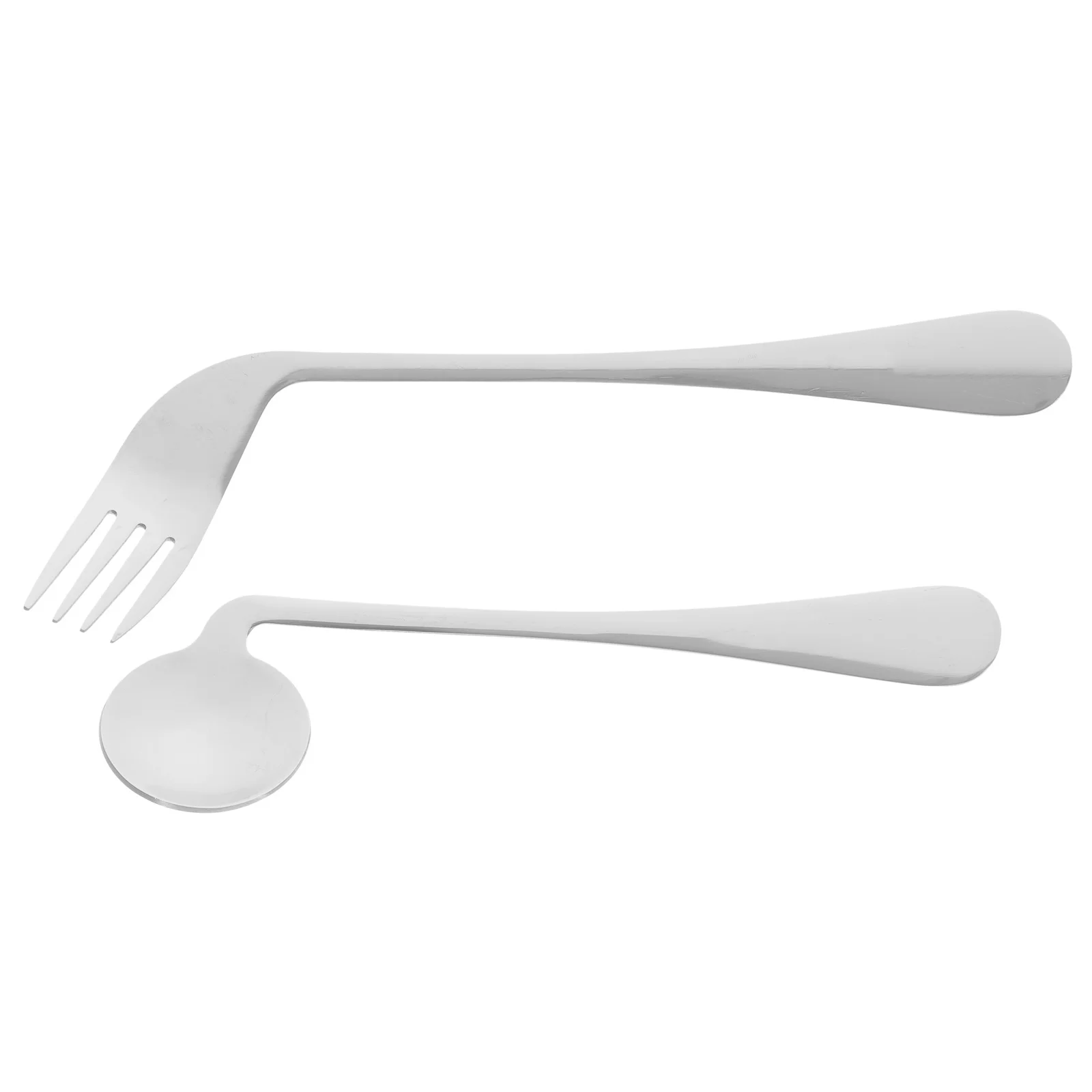 

1 set 1 Set Stainless Steel Angled Fork Spoon For Elderly Disabled Patients Lightweight Durable Curved Utensil Self-Feeding Aid