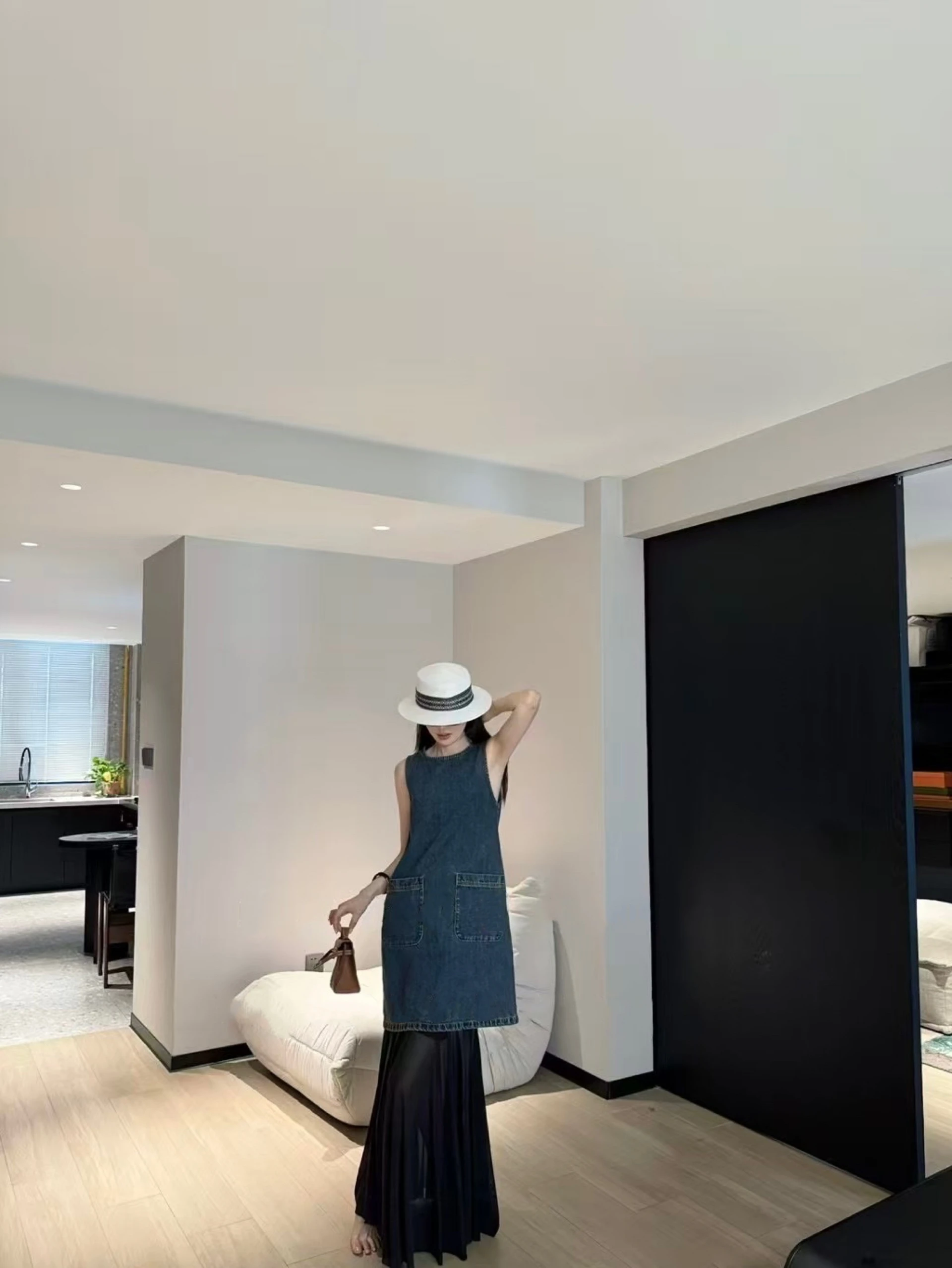 

JYK Simple Faion round Ne Svel Versatile Denim Skirt f-length Tulle Skirt Bu3809t30 Women's Summer Office Outfit