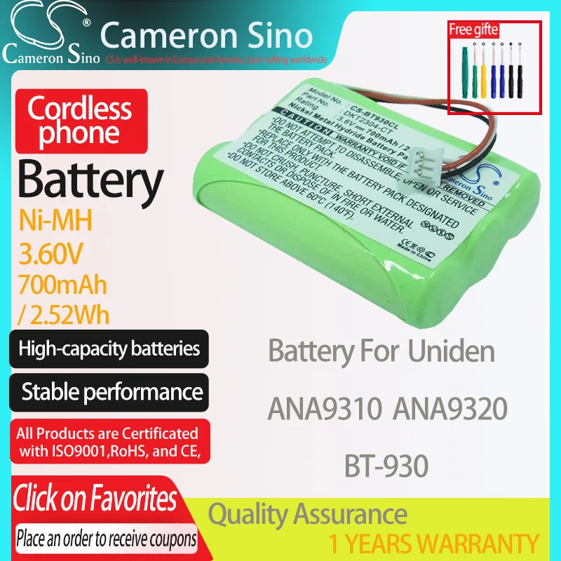 CameronSino Battery for Uniden ANA9310 ANA9320 fits Casio 3201013 Cordless phone Battery,Landline battery 700mAh 3.60V Ni-MH