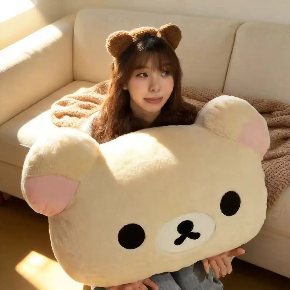 Cute Rilakkuma Plush Warm Hand Pillow Cartoon Bear Soft Stuffed Toy Peluche Cushion Birthday Gift