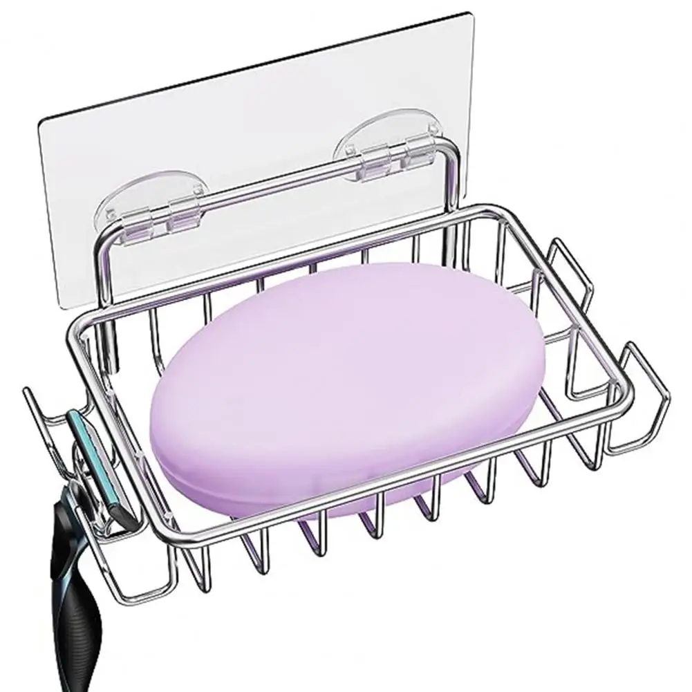High-quality Shower Soap Holder Stainless Steel Soap Holder Bathroom Rack with Hollow Drainage Wall-mounted Punch-free Stickers