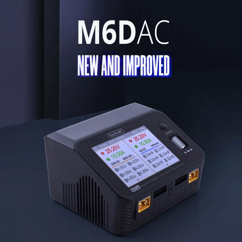 ToolkitRC M6DAC Dual Channel Charger - AC200W DC700W 15A 1-6S LiPo LiHV 65W PD USB-C RC FPV Accessory