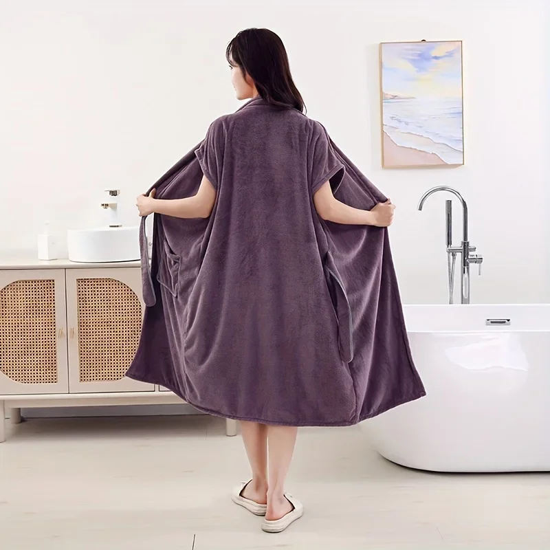 1 Piece Women's Bathrobe with Pockets Absorbent Sleeveless Nightgown Soft Warm Furry Spa Bathrobe for Bathroom Bedroom Spa