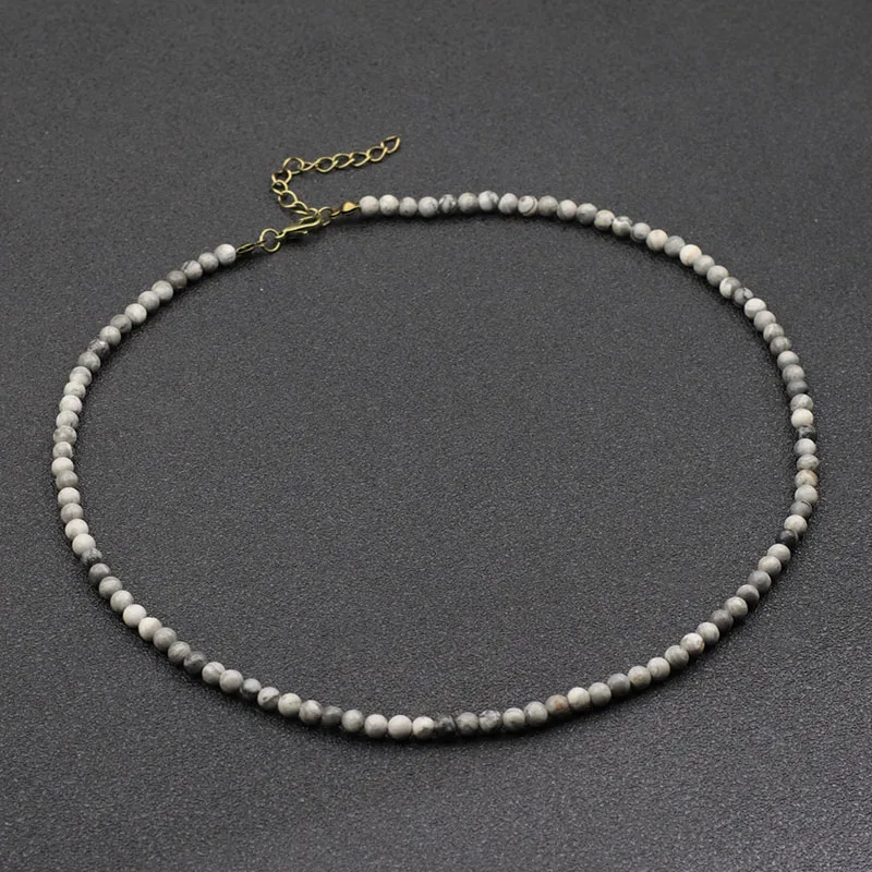 Simple 4mm Small Stone Necklace Men Handmade Natural Howlite Tiger Eyes Beaded 48cm Short Collar Joias Boyfriend Leisure Jewelry