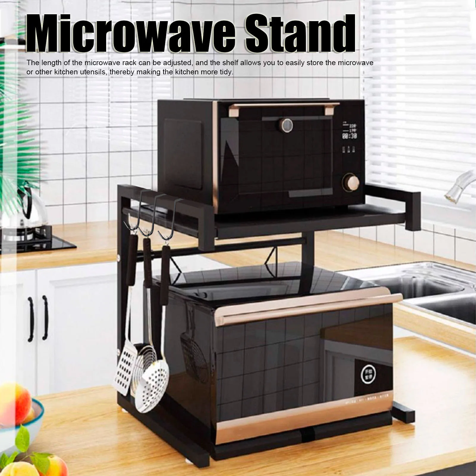 Telescopic Microwave Oven Rack Adjustable Kitchen Storage Shelf Multifunctional Stand Home Microwave Countertop Organizer