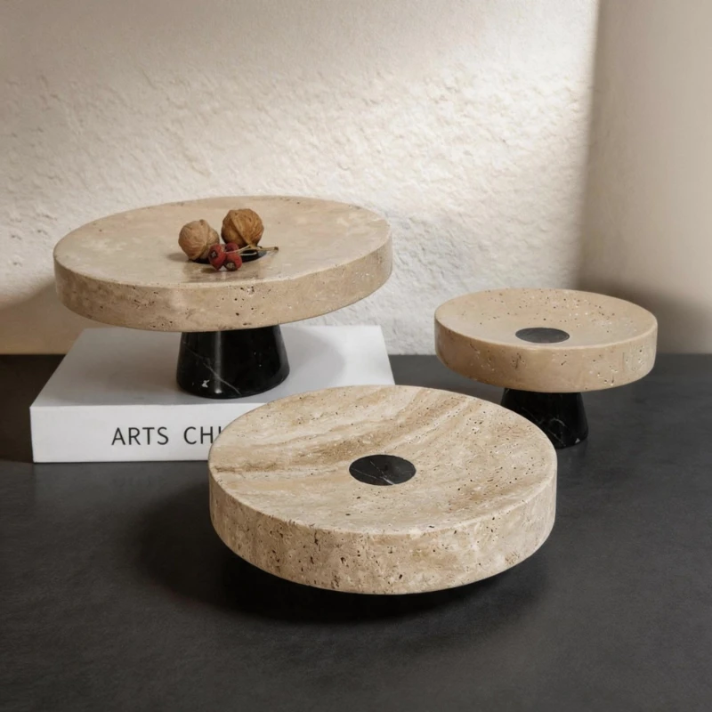 Minimalist Stone Serving Tray Natural Yellow Coffee Table Decor Round Fruit Plate Thick Durable Living Room Centerpiece Gift