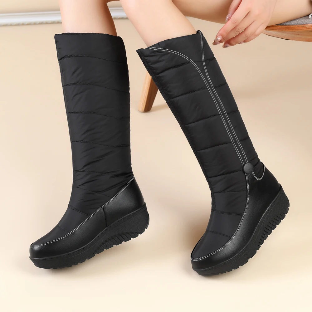 2023 New Women Winter Long Boots Platform Shoes Mid-Calf Boots Designer Kitten Heels Round Toes Ladies Wedge Heel Black Red