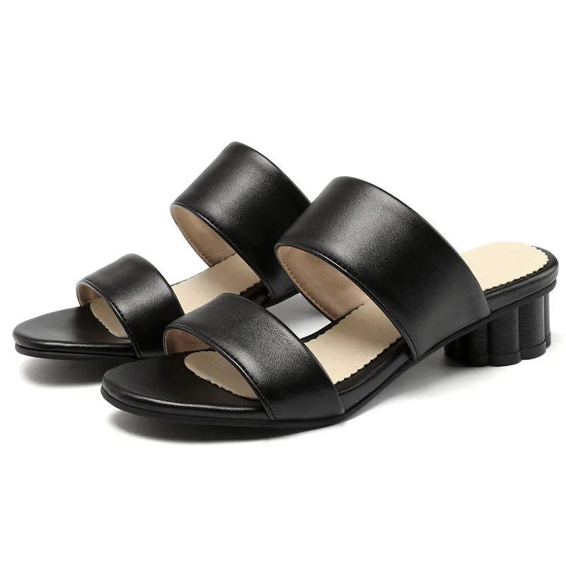 Casual Women\'s Slippers Summer Mules Shoes Square Low Heel White Sandals Female Flip Flop Outdoor Slides Shoes Large Size 48