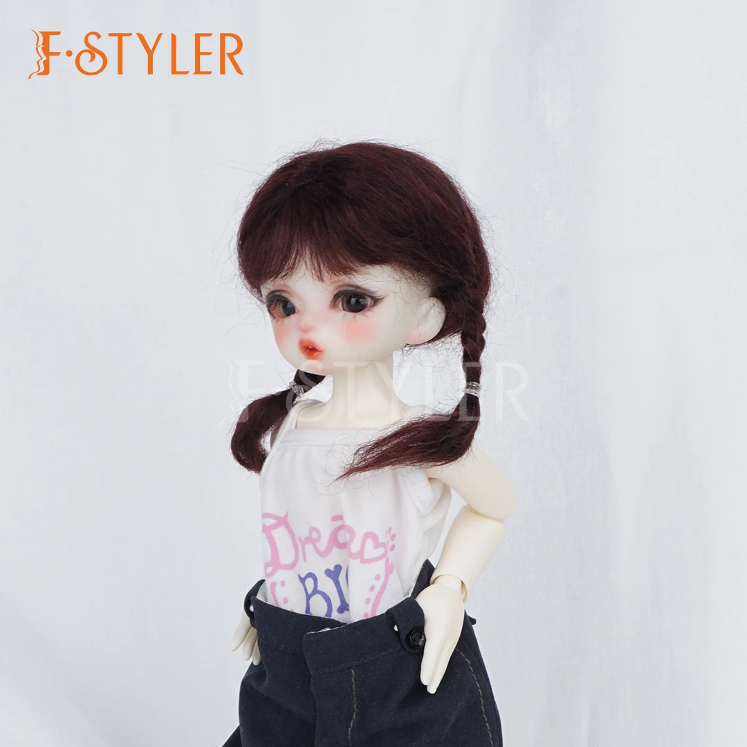 FSTYLER Soft BJD Mohair Wig for Doll 1/8 Cute Double Ponytails Wigs Fashion Braids Dolls Hair 5-6inch BJD SD Accessories