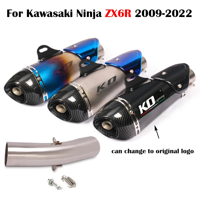 Motorcycle Exhaust Pipe System Slip On For Kawasaki Ninja ZX6R 2009-2022 Muffler Vent Tip With DB Killer Mid Connect Link Tube