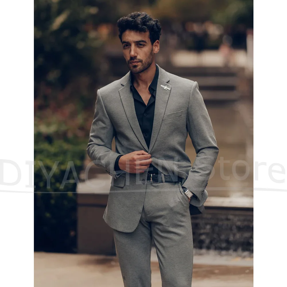 

Men's Gray Suit Set Slim Fit Two Piece Jacket and Pants for Business Casual Wedding Formal Occasions Stylish Elegant Suits