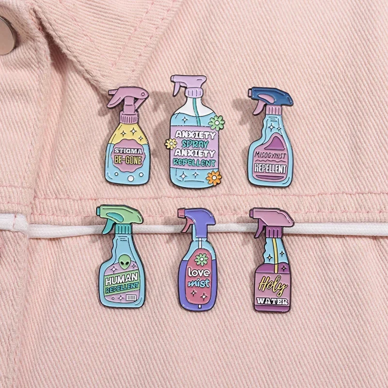 Anxiety Spray Cartoon Enamel Pins Human Repellent Brooch Custom Metal Lapel Badge Backpack Jewelry Accessory Gift Wholesale