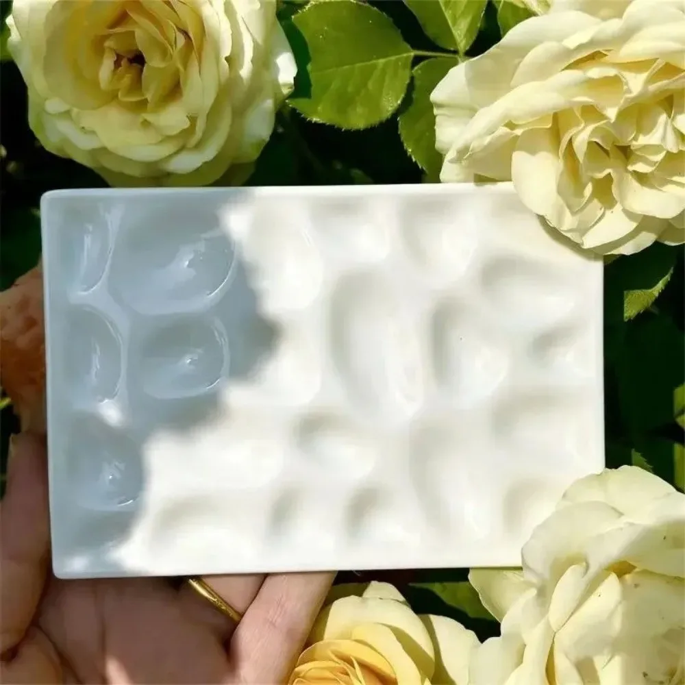 Multi Compartment Ceramic Paint Palette Professional Smooth Surface Rectangular Pothole Pigment Tray Reusable Easy To Rinse