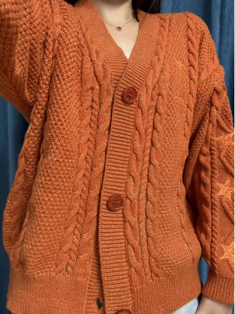 Automne femmes lâche Halloween Orange Cardigan hiver chaud noël le Style Showgirl tricoté surdimensionné Cardigans femmes chandails
