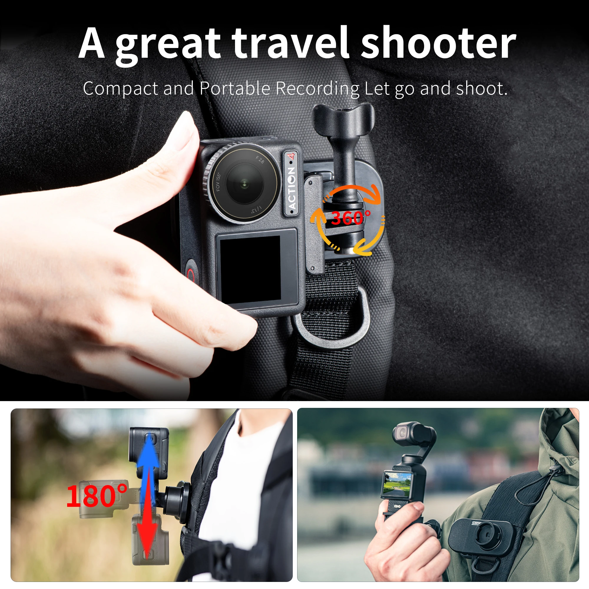 STARTRC مناسب لملحقات الكاميرا الرياضية ذات المشبك العالمي DJI Pocket3/Action5 للكاميرا الرياضية ذات التوسع المغناطيسي