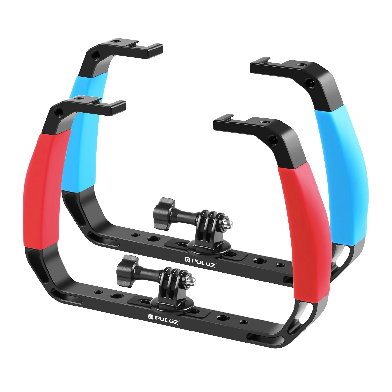 PULUZ podwójny uchwyt silikonowy taca ze stopu aluminium stabilizator Rig do podwodnej obudowy aparatu uchwyt do nurkowania do GoPro DSLR