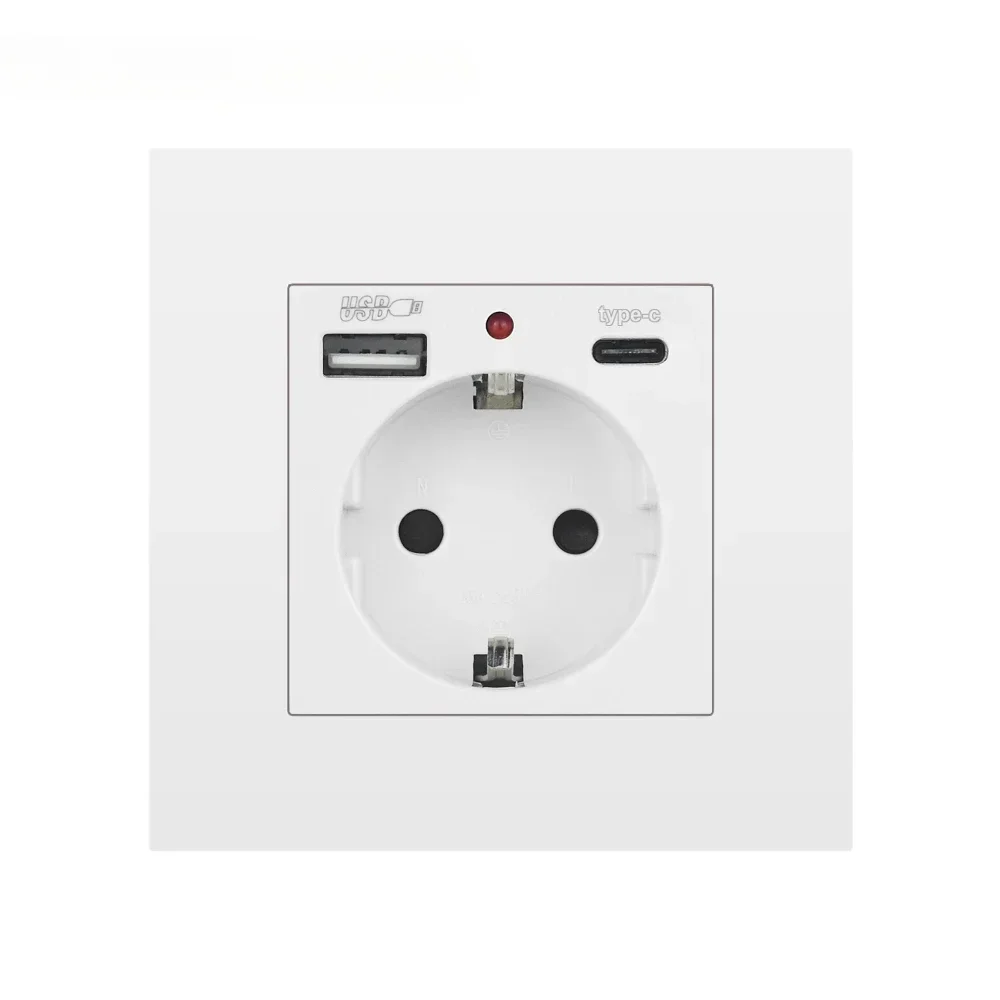 Socket With Usb Charging Port and Type c 2.1A 16A Gray PC Panel  86mm*86mm Russia Spain Wall Socket SRAN