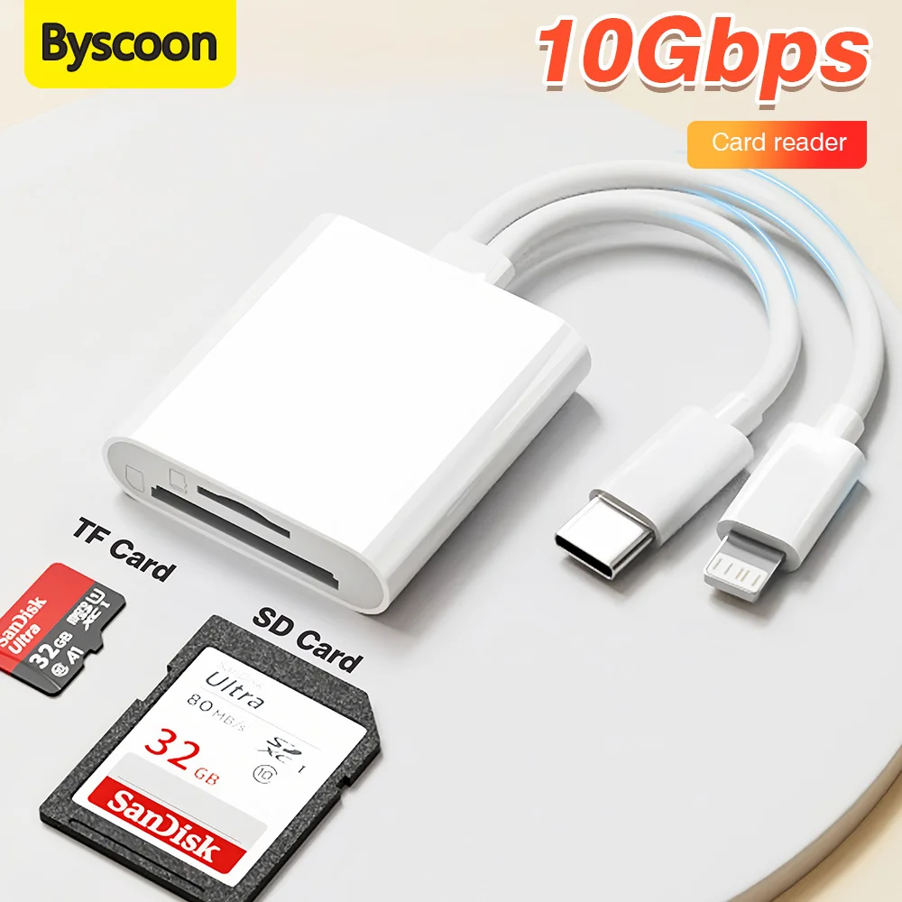 

Многофункциональное устройство чтения смарт-карт OTG 2 в 1, адаптер Type-C Lightning для SD/TF карт памяти для ПК, ноутбука, iPhone17 Huawei Xiaomi