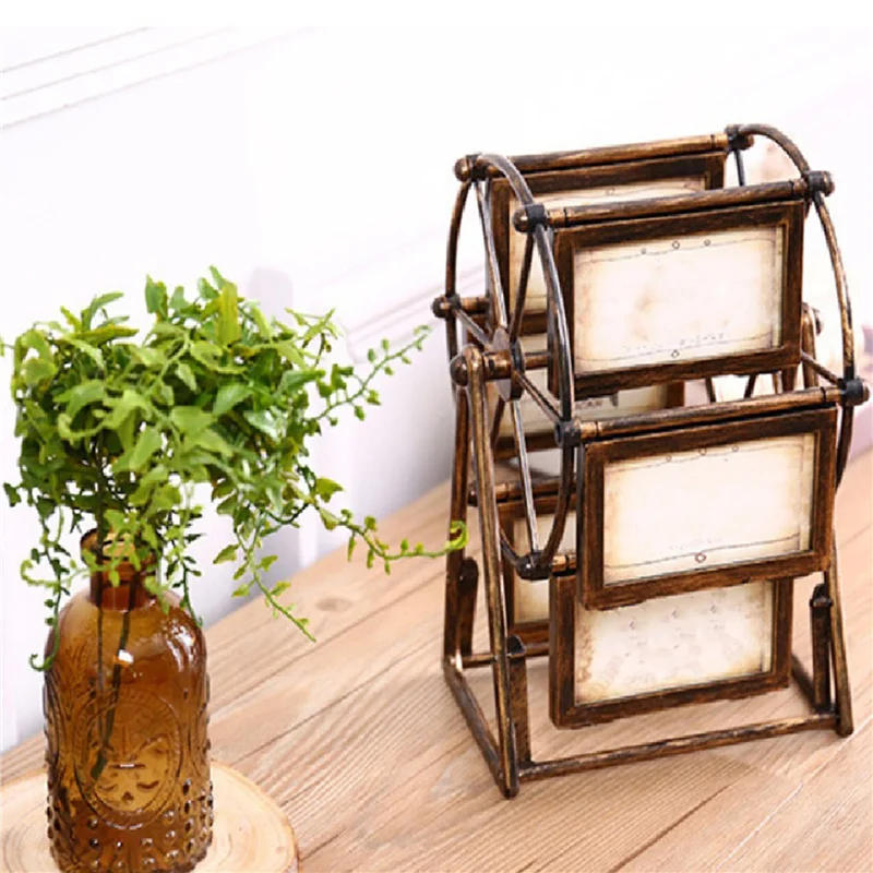 AS94-2X Rotating Windmills Wheel Picture Frame Photo Album Self Assembly Wedding Family Photograph Frame Home Desktop Decor A
