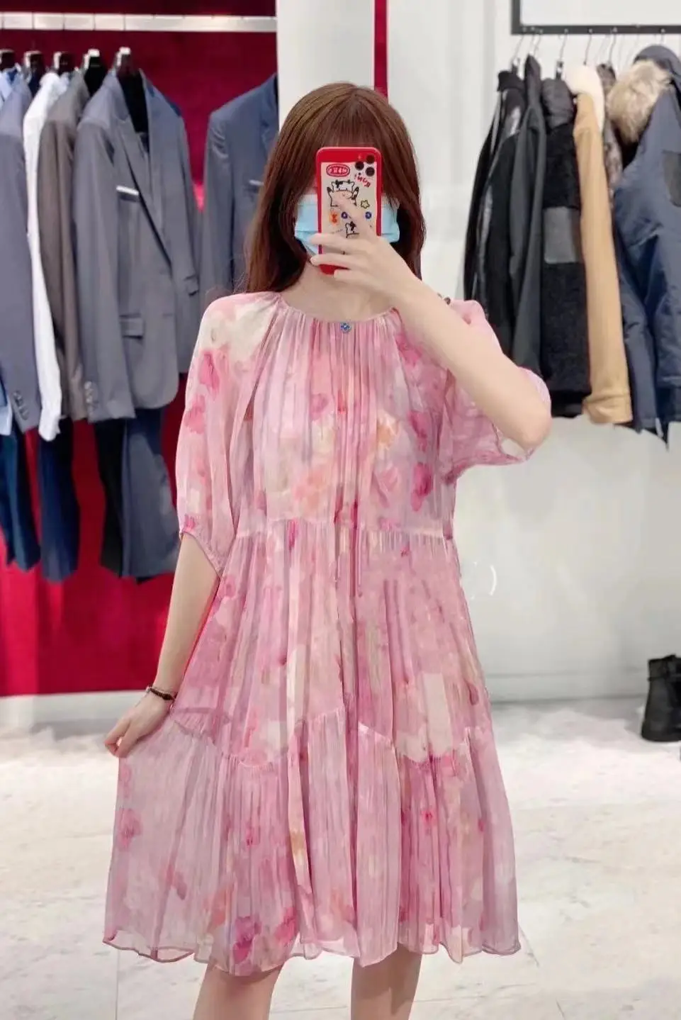 

Французский свободный пышный рукав-фонарик с цветочным принтом для женщин, весна-лето, новинка, розовый