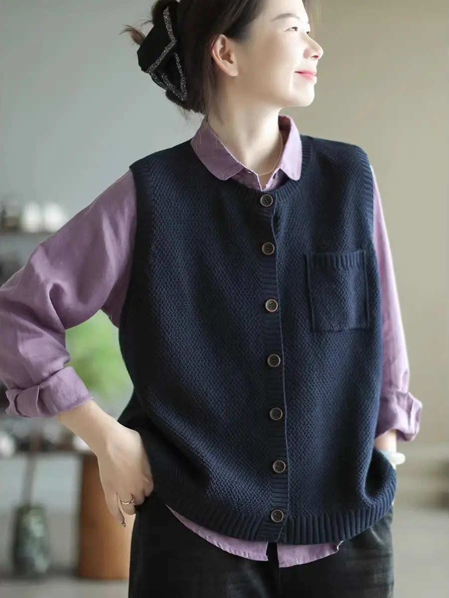 سترة نسائية محبوكة بسيطة من القطن الخالص بزر واحد مستديرة Ne Svel سترة ملونة متعددة الاستخدامات لخريف 2025 #4