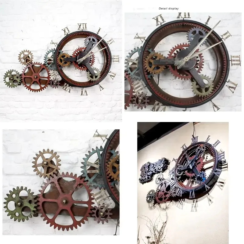 Custom Metal Wall Clock Industrial Large Iron Gear Antique Home Decoration Handicrafts