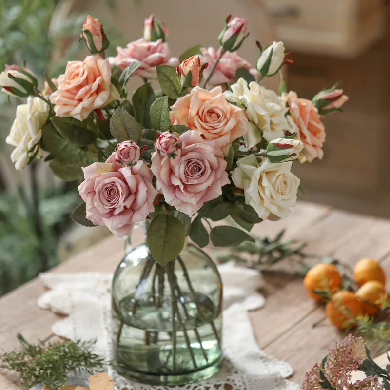 YO CHO Bride Wedding Bouquet Real Touch Rose Flower Artificial Silk Rose Marriage Supplies DIY Home Wedding Party Flower Decor