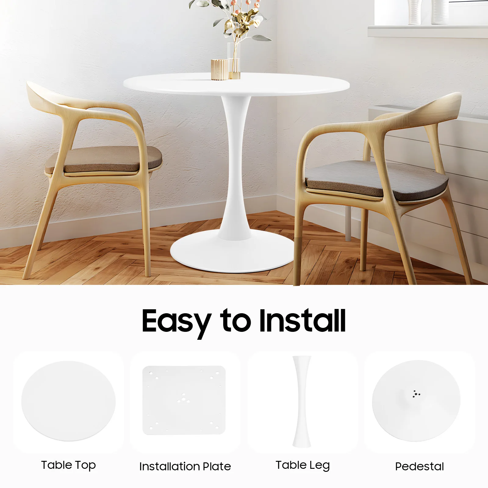 

White Coffee Table,80cm Round Dining Table 75kg Load, Modern Tulip 31.5" Dining Room Table, Minimalist Side Table for Home Cafe