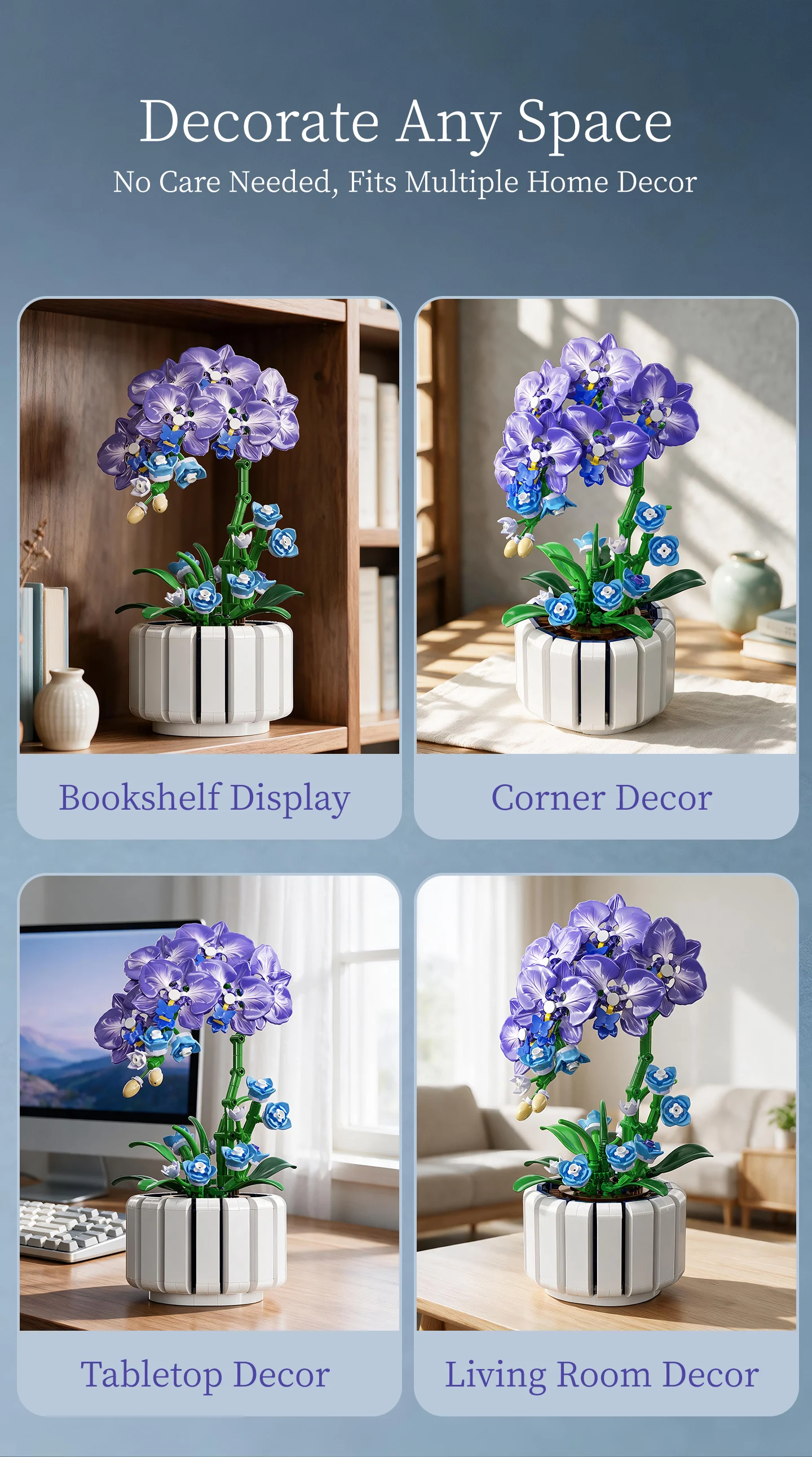 KAVOWORLD 627PCS Purple Butterfly Orchid Building Blocks Simulation Phalaenopsis Flower Pot Bricks Creative Gifts for Family