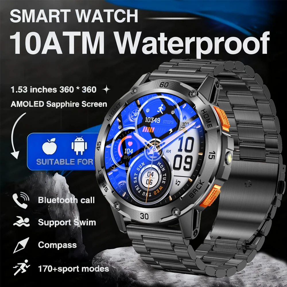 

2025 New For XIAOMI HUAWEI Outdoor Smart Watch 1.53" AMOLED Screen Health Monitoring IP68 Waterproof Compass Men Smart Watch