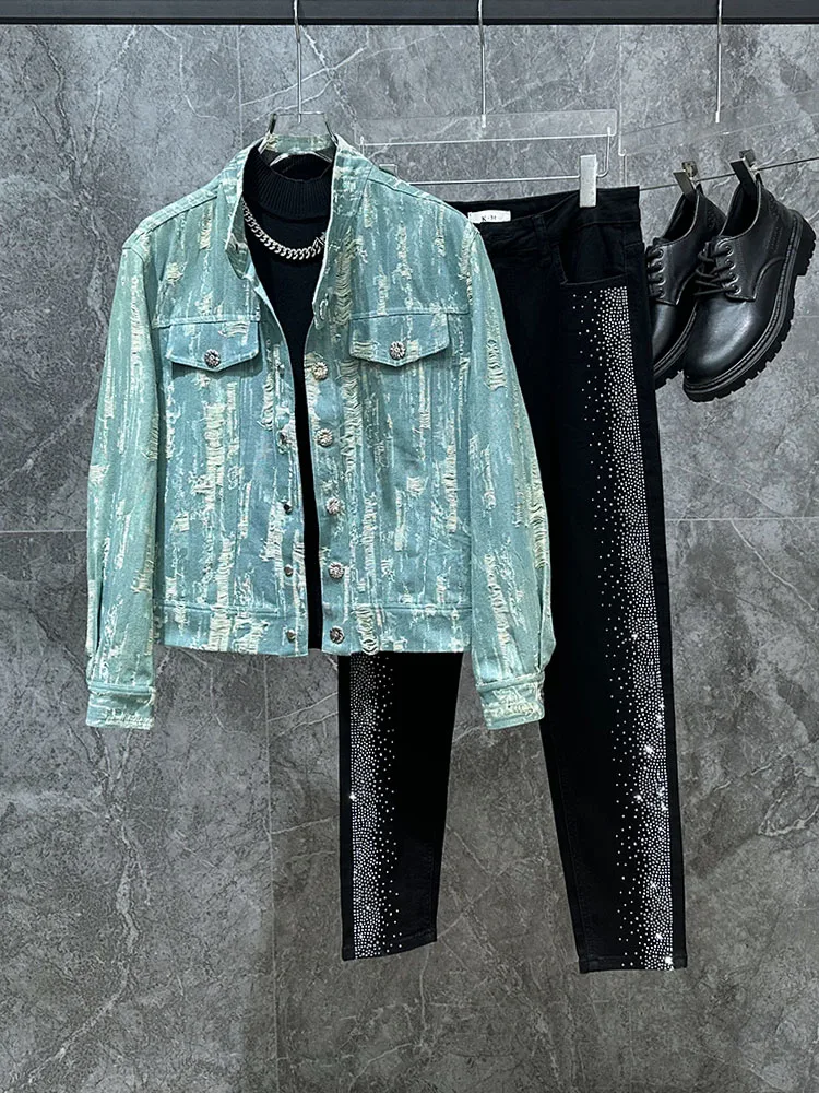 

Мужская повседневная куртка из денима с эффектом потертости в американском уличном стиле, свободного кроя, молодежная, модная, короткая